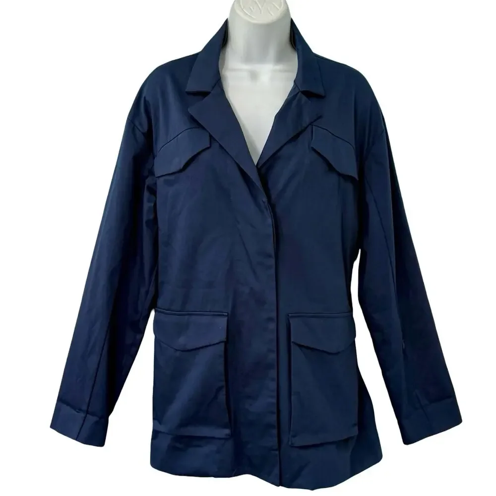 Away Navy Blue Travel Friendly Utility Jacket Trench Coat Notched Lapel size L